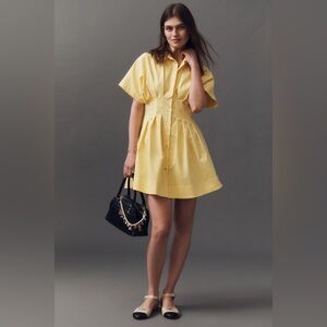 EXQUISE for Anthropologie The Tobie Mini Shirt Dress Women's Size Large Yellow
